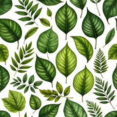 Lush green leaves on a black backdrop, creating a seamless natural pattern