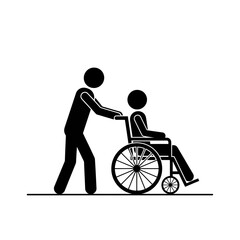 Person pushing another person in a wheelchair