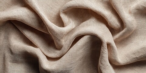 A soft and textured light beige linen fabric background with natural, gentle folds creates a warm and inviting atmosphere, perfect for flat lay compositions.