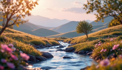 Fototapeta premium Serene Mountain Stream Landscape