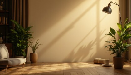 Minimalist Living Room Interior with Empty Wall