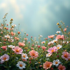 Floral Meadow with Pastel Flowers