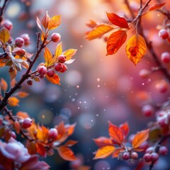 Autumn Berries and Leaves in Soft Light