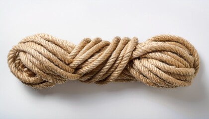 Fototapeta premium Jute Twisted Linen Rope On A White Background Rope