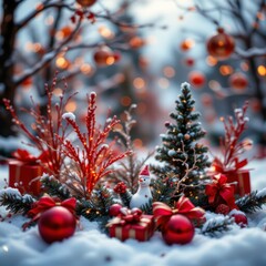 Snowy Christmas Decoration Arrangement