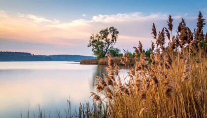Serene lake at sunset