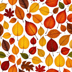 Obraz premium Colorful fall foliage mixed leaves in shades of red, orange, yellow, brown, and green