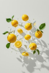 Fresh Lemons with Leaves and Glass Shards