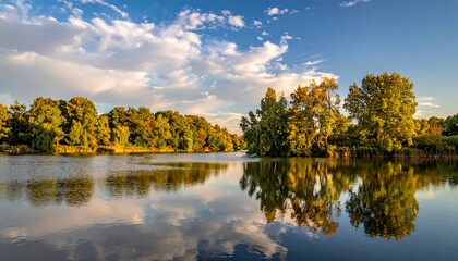 Serene lake scene at sunset