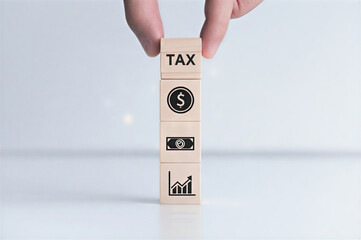 Neatly Stacked Wooden Cubes with Digital Financial Icons