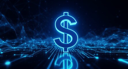 Glowing Dollar Sign with Digital Technology Background