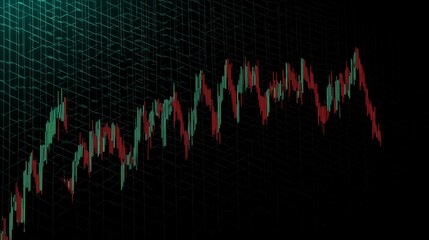 Green and red bars create a fluctuating pattern against a black backdrop with cyan grid lines