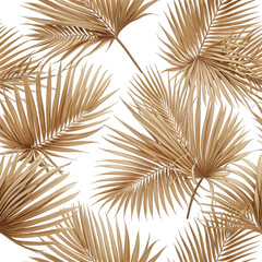 Dried tan palm leaves on black background, repeating pattern, tropical aesthetic