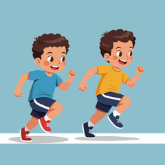 Cartoon Flat Illustration of Two Boys Running in a Race Graphic