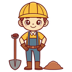 Kids Style Cartoon of a Construction Man Ready to Work 