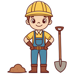 Happy Builder Mascot Character in Hard Hat and Overalls Vector Illustration