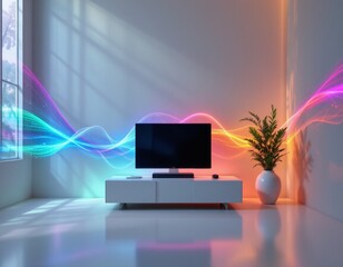 Modern Living Room with Abstract Light Effects
