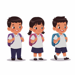 Cute Cartoon Style Student Character Wearing Uniform and Backpack Illustration