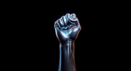 Metallic Fist Raised on Black Background