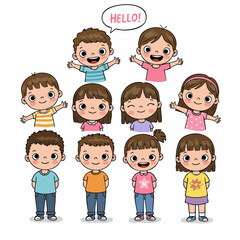 Cartoon Handdrawn Diverse Group of Children Character Illustration Set