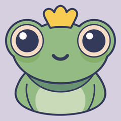 Cute Cartoon Frog Wearing a Crown with a Happy Expression