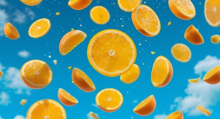 Orange Slices Floating Against a Blue Sky
