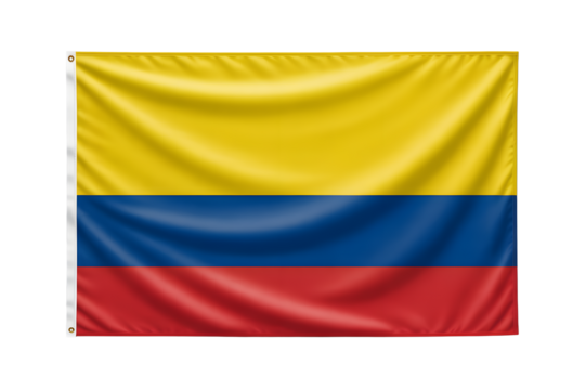 Vibrant Colombian flag waving proudly, a symbol of national pride and heritage, ideal for patriotic displays and cultural celebrations
