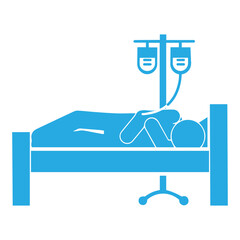 sick person in hospital bed with health medicine infusion stand