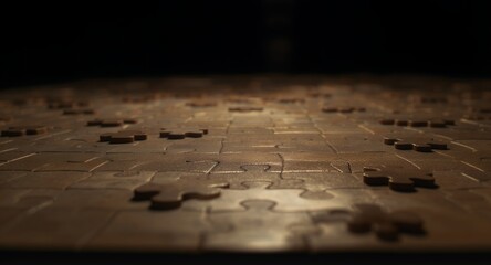 Puzzle Pieces in the Dark, Isolated on Dark Background, Business or Abstract Concept, Teamwork Concept, Close-Up