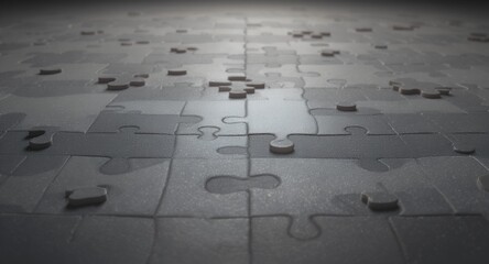 Puzzle Pieces Unfinished Assembly and Conceptual Illustration