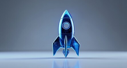 Shiny blue spaceship launching in the vastness of space, futuristic concept