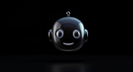 Shiny Robot Face Smiling Against Black Background