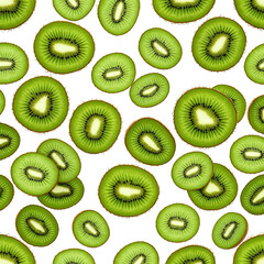 Fototapeta premium Kiwi slices scattered on a black backdrop, vibrant green