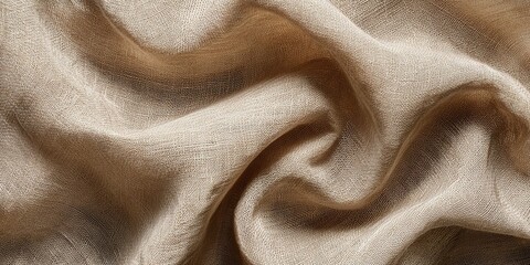A soft and textured light beige linen fabric background with natural, gentle folds creates a warm and inviting atmosphere, perfect for flat lay compositions.