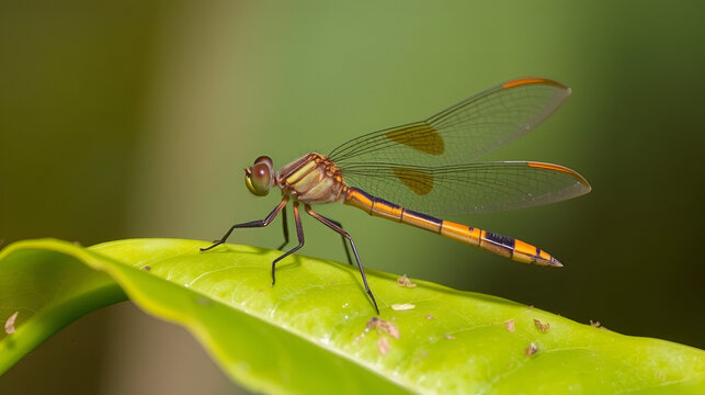 dragonfly molting on a leaf