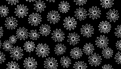 Scattered hand-drawn daisies on a black background