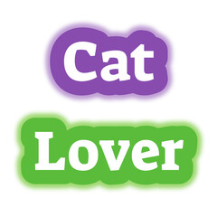 Cat Lover: White Typography on Purple and Green Cloud Backgrounds with Glow – Playful Design for Pet Affection, Feline Fans, and Animal-Themed Marketing