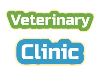 Veterinary Clinic: White Typography with Yellow Outline on Green and Blue Backgrounds – Friendly Visual for Pet Care, Animal Health, and Clinic Marketing Use