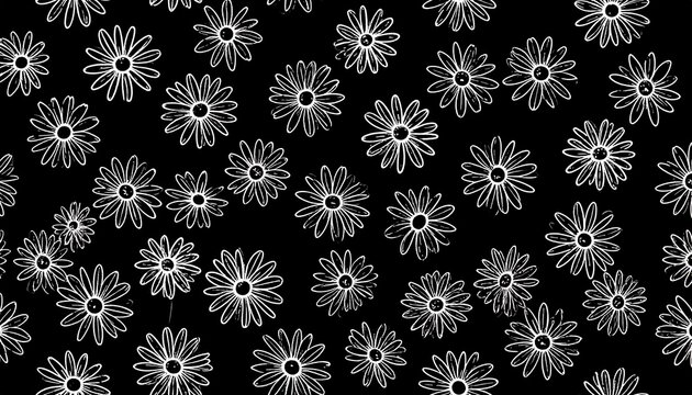 Scattered hand-drawn daisies on a black background - Powered by Adobe