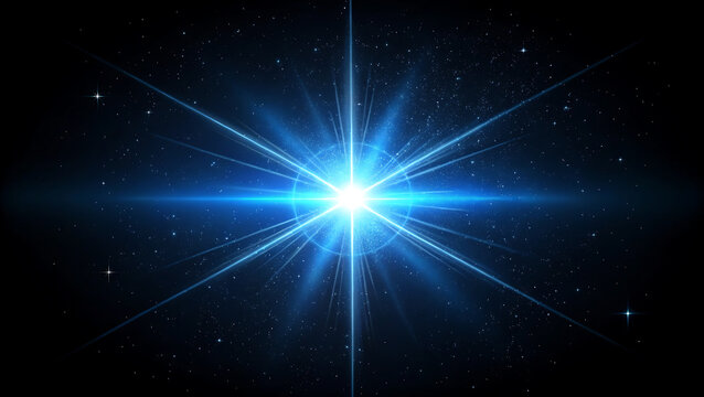 Bright blue starburst light effect with lens flare and bokeh
