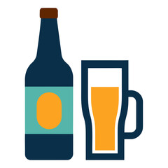 Beer Bottle and Glass Vector Illustration: Elegant Drink and Wine Spirit Art