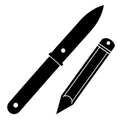  pencil and a utility knife vector art illustration on white background