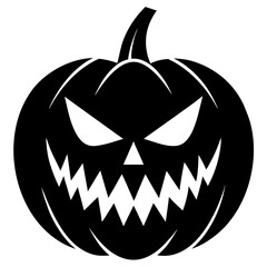 Pumpkin Face Vector Illustration with Fangs and Glowing Eyes on White Background