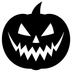 Pumpkin Face Vector Illustration with Fangs and Glowing Eyes on White Background