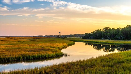 Serene sunset over a marsh waterway