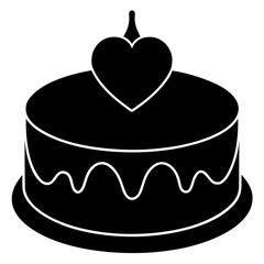 Single Tier Cake Silhouette with Heart Decoration Vector Illustration
