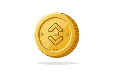 Gold coin illustration with upward and downward arrows, representing financial concepts.