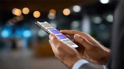 Person using smartphone in a modern office environment