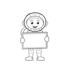 Astronaut with a round helmet holding a board job, occupation career space clip art hand drawn black and white