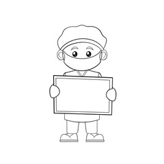 Surgeon in uniform , wearing a mask and holding a board, job career occupation clip art hand drawn black and white